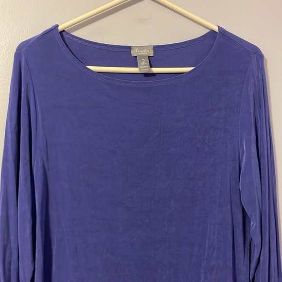 Chico’s Travelers Collection Slinky Purple Asymmetrical Tunic Top size 2 (L/12) - Picture 2 of 15